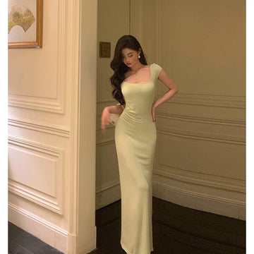 Sheath Square Neckline Cap Sleeves Mint Green Date Night Dress Prom Dresses Birthday Party Outfit SD868